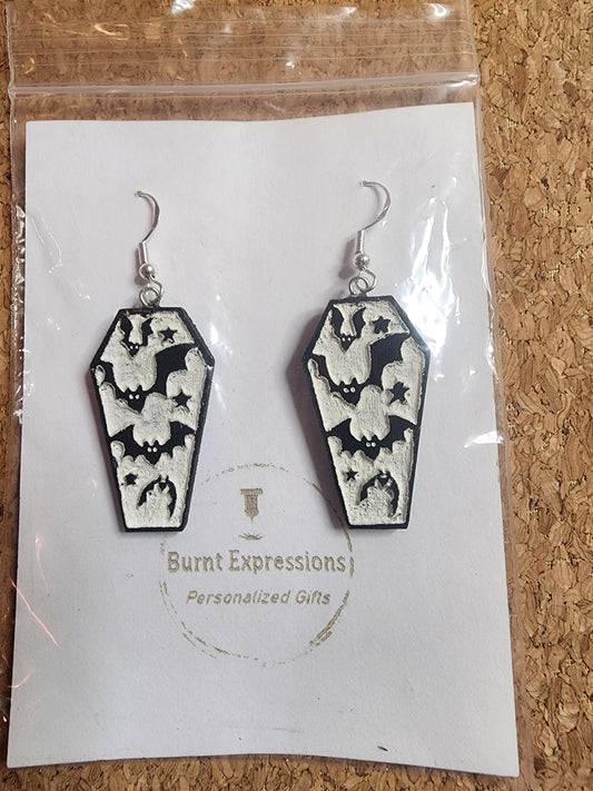 Halloween earrings-  Bat coffin